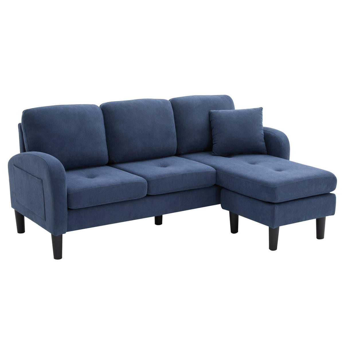 ECKSOFA 166/118/77 cm blau aus Cordstoff mit modularer Chaiselongue - Blau, Kunststoff (118/166cm) - OKWISH