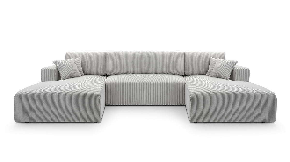 WOHNLANDSCHAFT PULA-U CORD HELLGRAU mit Schlaffunktion - Hellgrau, Textil (364/84/187cm) - Luxkor24
