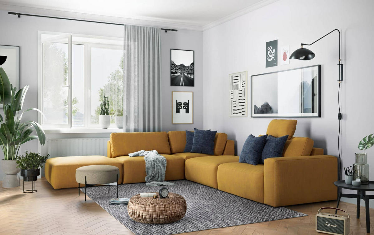 ECKSOFA hochwertige und außergewöhnliche Handwerkskunst - Gelb/Schwarz, Holz/Kunststoff (345/373cm) - Cotta