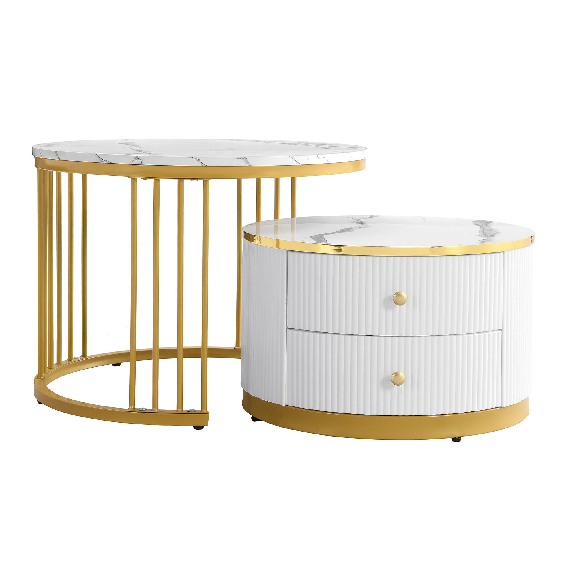 COUCHTISCH Weiß 2er-Set 60/60/45,5 cm und 50/50/32 cm - Weiß, Holzwerkstoff (60/60/45.5cm) - PANGIVO
