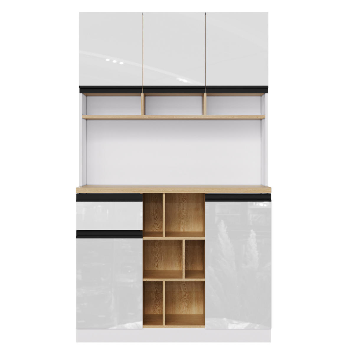 BUFFET 105/45/185 cm Weiß aus MDF mit Hochglanzfronten - Weiß, Holzwerkstoff (105/185/45cm) - OKWISH