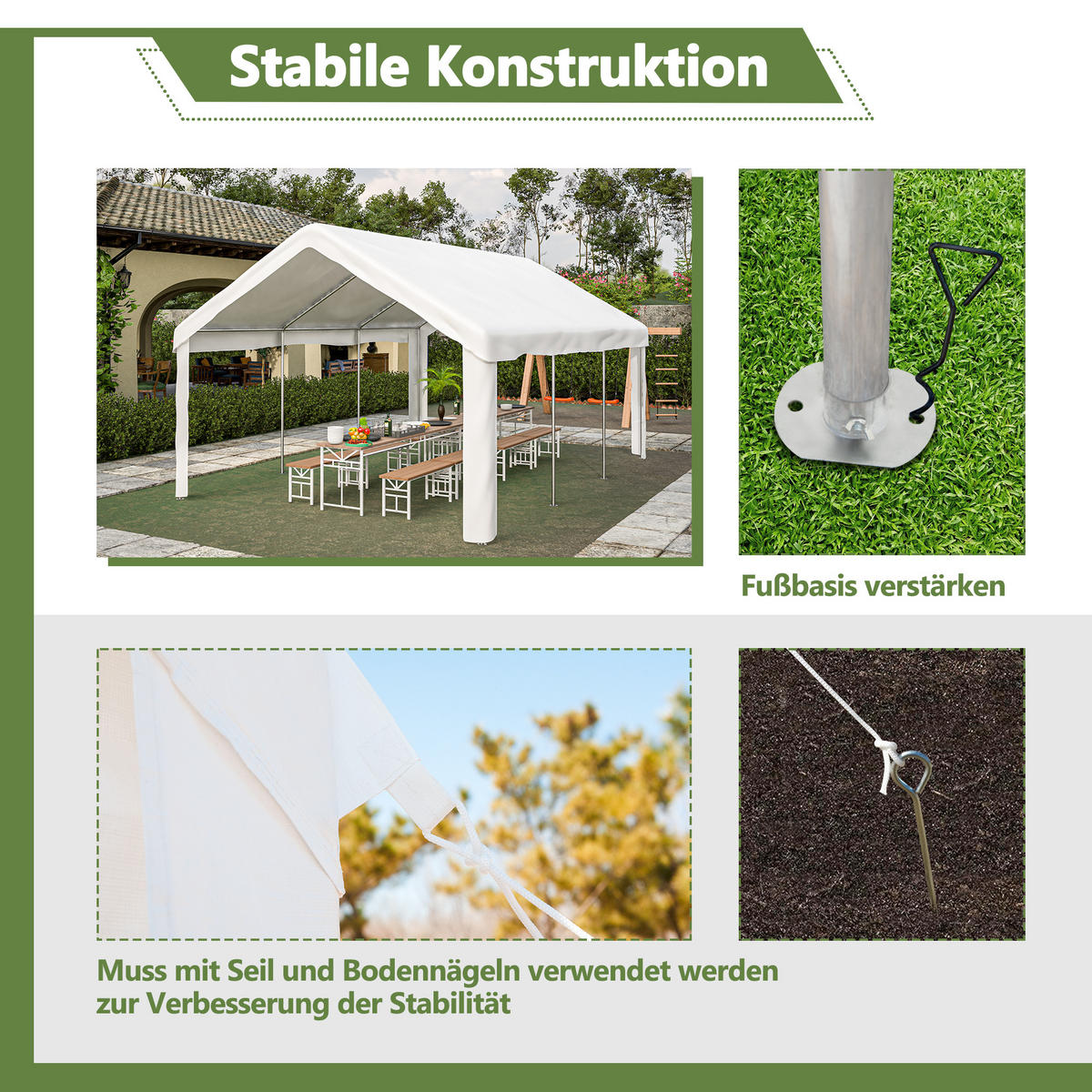 KLEINGARAGE aus Stahlrohr & PE-Oxford 601x400x281 cm in Weiß - Weiß, Metall (400/281/601cm) - Modfu