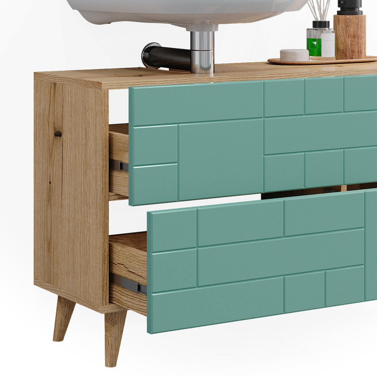 WASCHBECKENUNTERSCHRANK Rudi Mintgrün 90 x 59 cm mit 2 Schubladen - Mintgrün, Holzwerkstoff (90/59/32.6cm) - Vicco