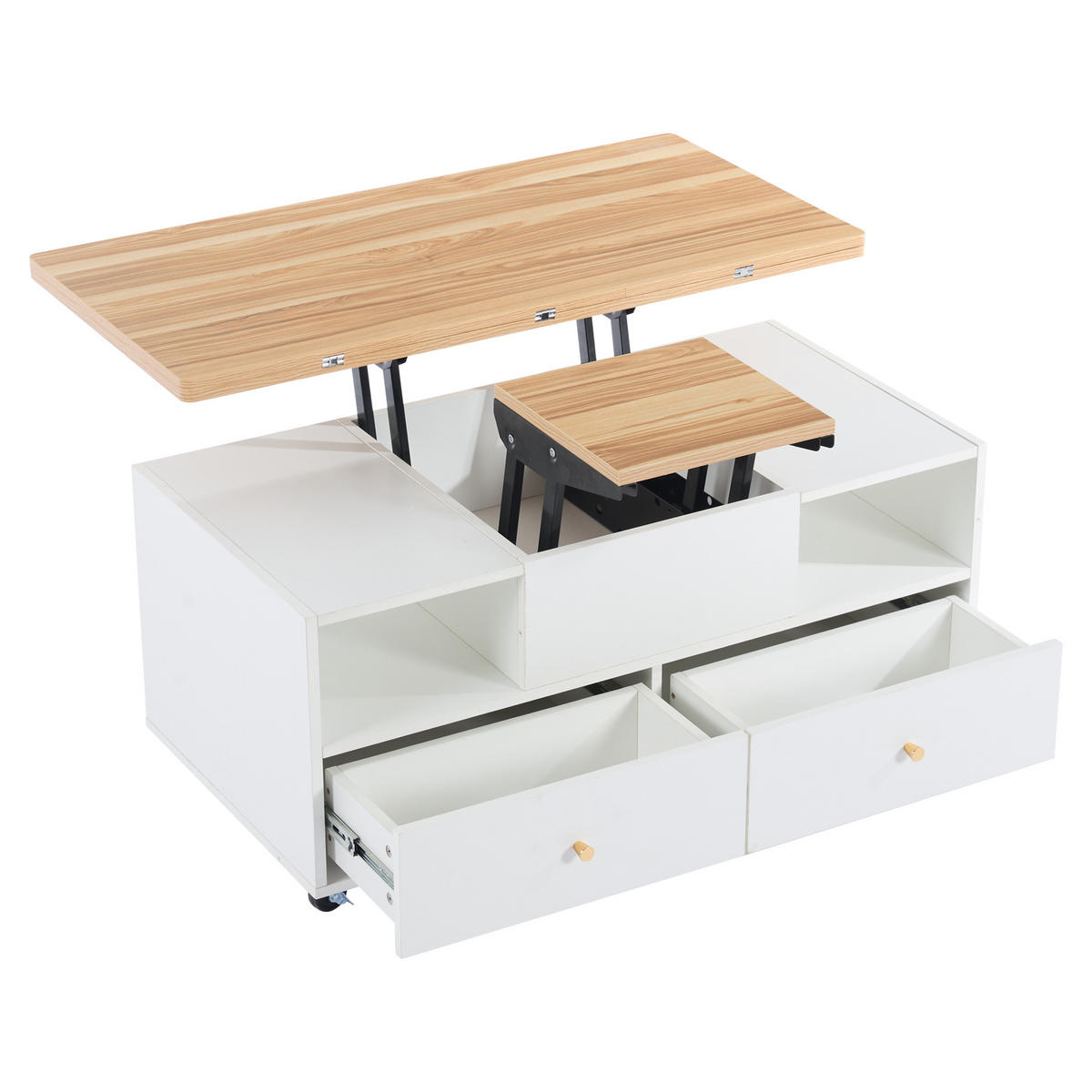COUCHTISCH Holzfarben/Weiß 100/50/47,5 cm mit Hebe- und Klappfunktion - Naturfarben, Holzwerkstoff (50/100/47.5cm) - PANGIVO