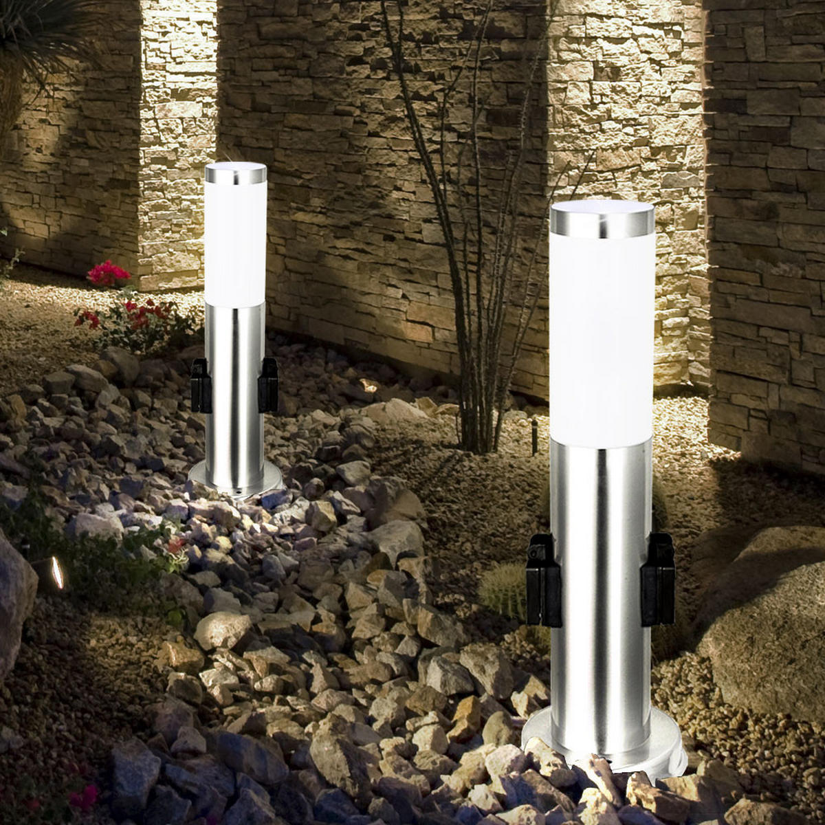 LED STEHLEUCHTE Silber Modern 2er Set - Silberfarben, Metall (8/8/45cm) - Globo Lighting