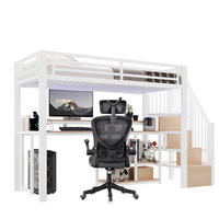 HOCHBETT Metall & MDF 90x200 cm Weiß mit Leiterschrank, Ablagefach, LED sowie USB + Typ-C - Weiß, Holzwerkstoff (90/200cm) - Modfu