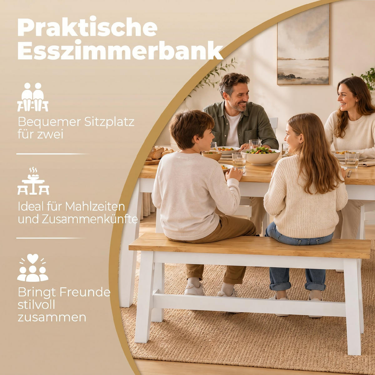 SITZBANK für Esszimmertisch Küchenbank Modern Holzbank Essbank für Eingang Eiche - Eichefarben/Weiß, Holz (30/45/95cm) - HOMCOM