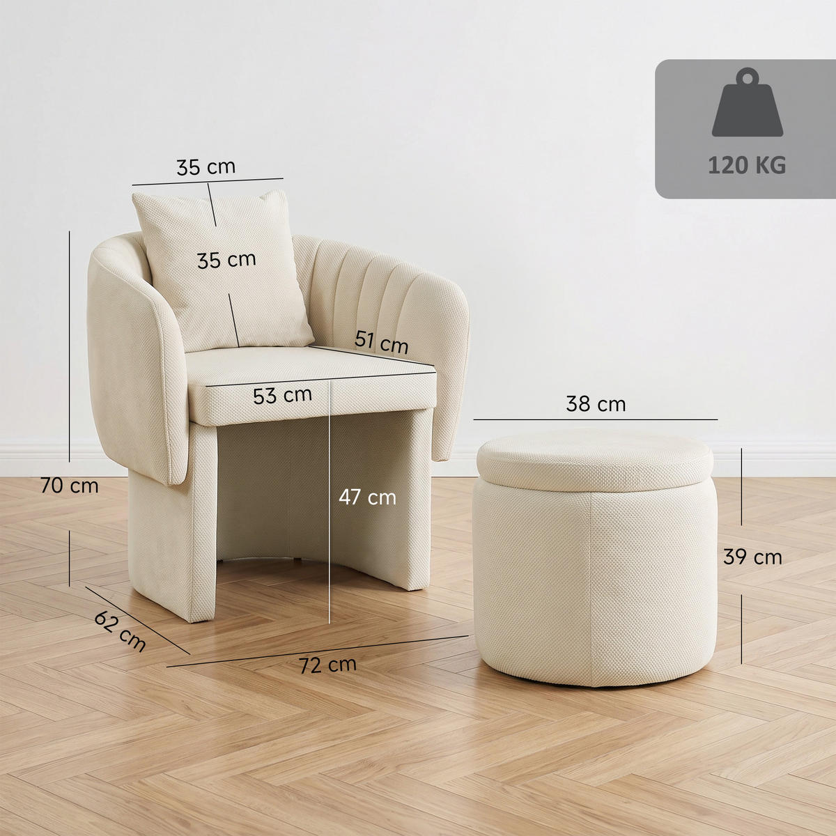 LOUNGESESSEL-SET 2er Set Chenille Beige - Beige, Holzwerkstoff/Textil (62/70/72cm) - HOMCOM