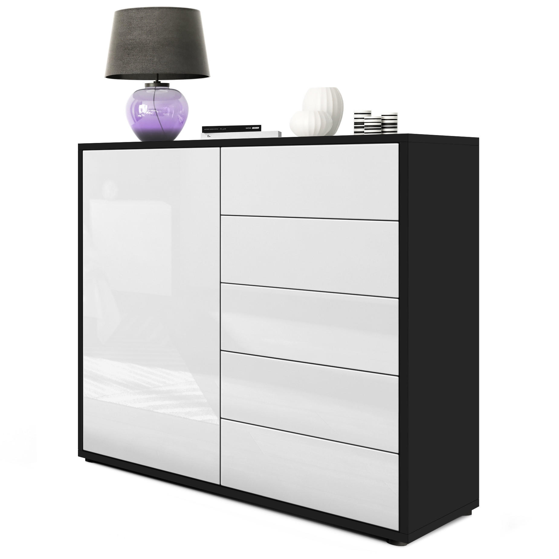 Vladon Kommode Weiß Hochglanz 79x74x36 cm