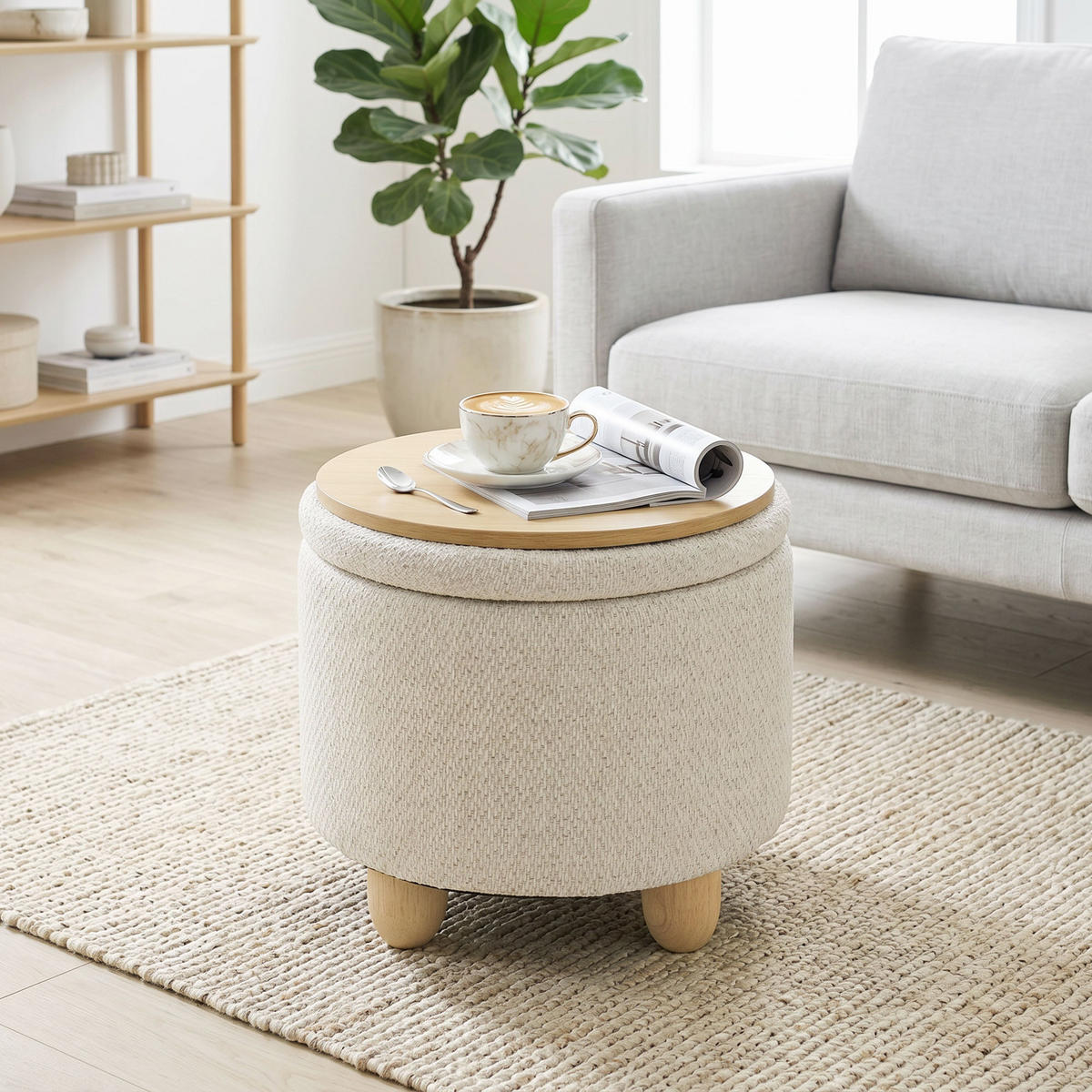 OTTOMAN med förvaringsutrymme, polyester, beige - Beige, Trä/Textil (38.5/33.5/38.5cm) - HOMCOM