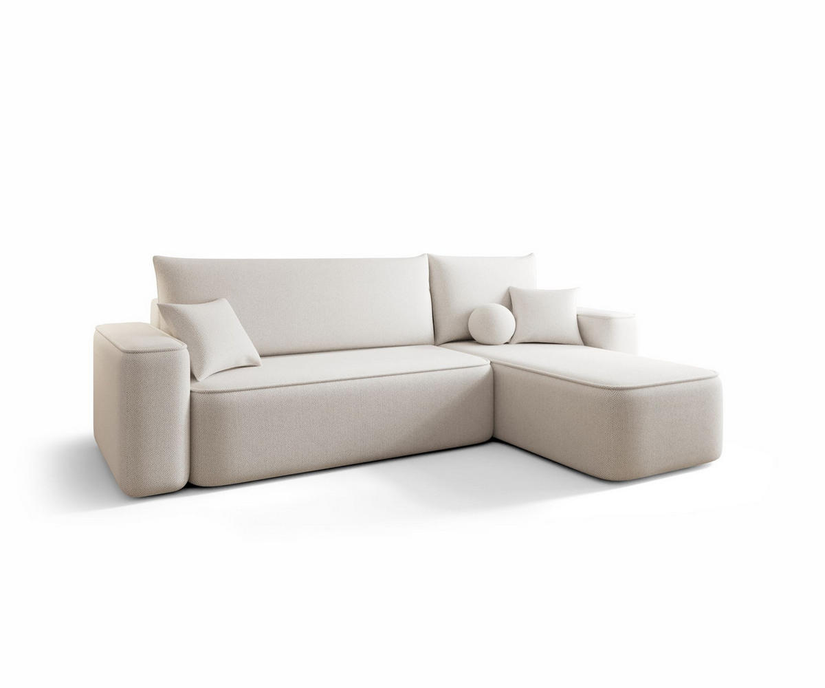 ECKSOFA TEXAS rechts hellbeige Strickstoff Curio 2 - Schlaffunktion, Bettkasten - Weiß, Textil (250/149cm) - Cornero