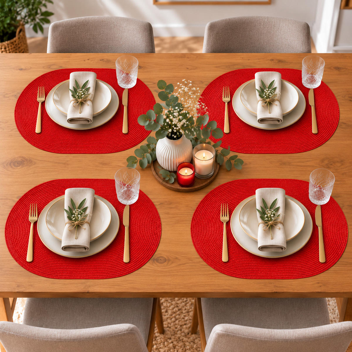 PLATZSET 4er Set Polypro Rot 45/30 cm - Rot, Kunststoff (30/45cm) - TiborTex