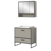 BADMÖBEL-SET schwarz, sand mit Waschbecken 80 cm, Kombination mit Soft-Close - Sandfarben/Schwarz, Glas/Keramik (80/192/48cm) - Inn.Furn