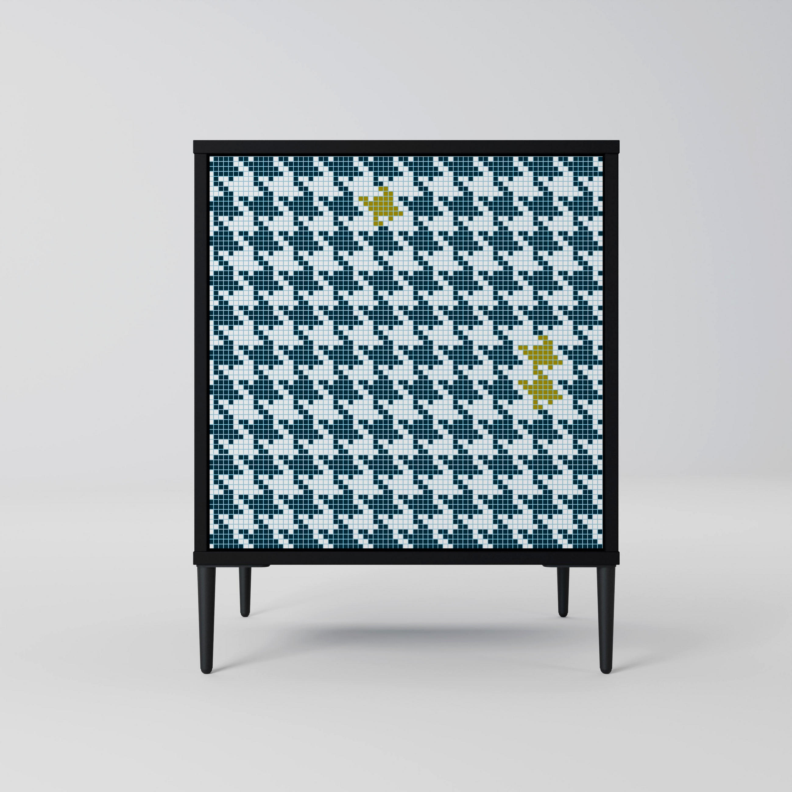 SIDEBOARD OUT OF CONTEXT, Schwarz, 57,5x42x72,5 cm, Schwarze Metallfüße - Multicolor/Schwarz, Holzwerkstoff/Metall (57.5/72.5/42cm) - SpaceRebels