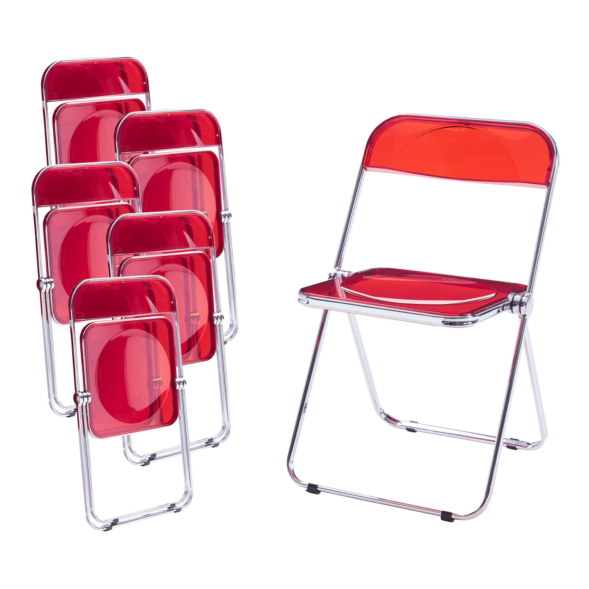KLAPPSTUHL-SET Pornainen 6 TLG. - Rot, Kunststoff/Metall (46/74/47cm) - [en.casa]