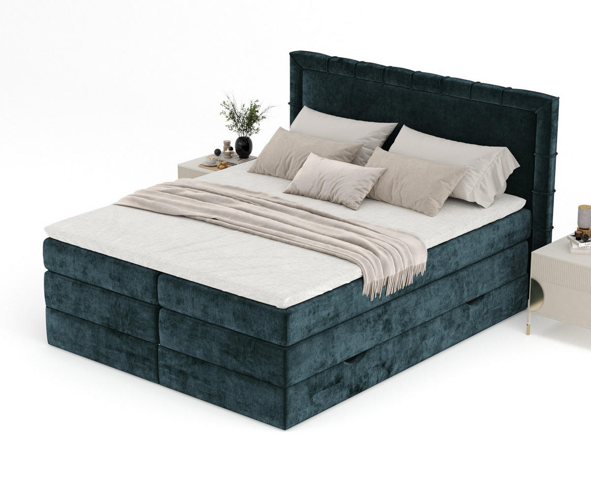 BOXSPRINGBETT Rosabel Dunkelgrün 160/200 cm mit Matratze und Topper - Dunkelgrün/Schwarz, Holz/Holzwerkstoff (160/200cm) - Maison de Reve