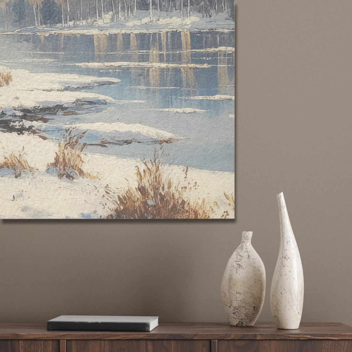 AKUSTIKPANEEL Winter - Schnee - Zuhause - Natur 100x70 cm - Hellbraun, Textil (100/0.9/70cm) - MuchoWow