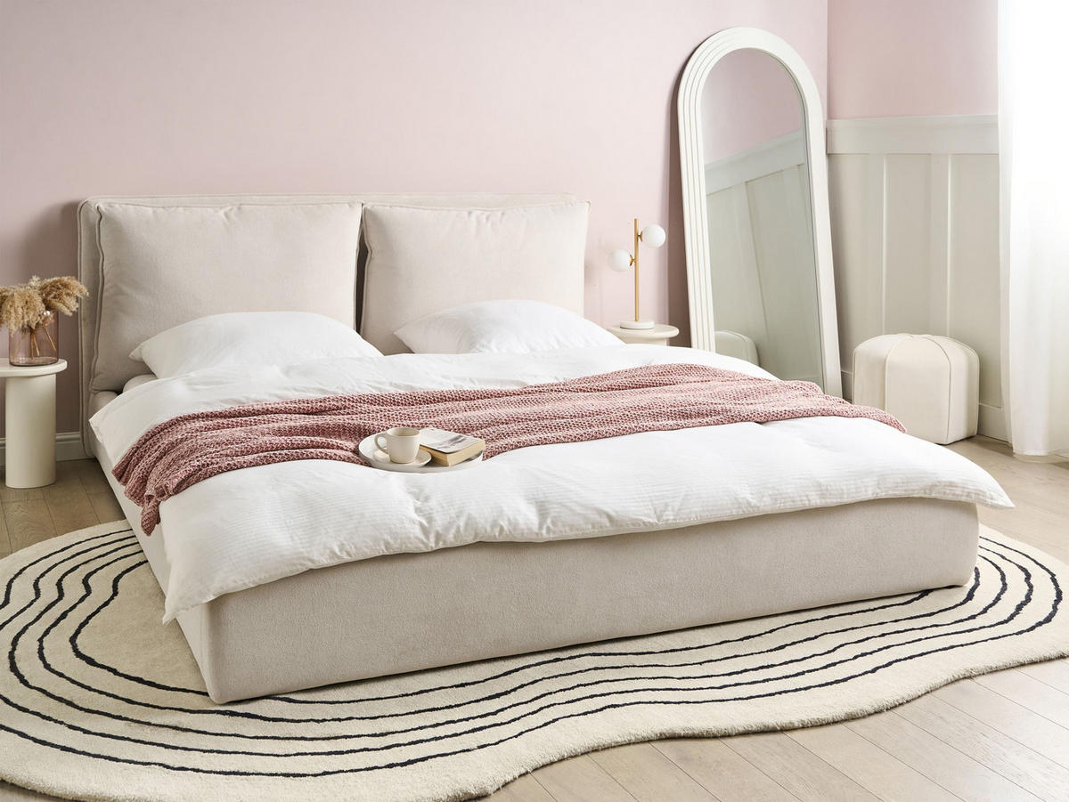 BETT mit Lattenrost 180/200 cm Hellbeige Bajonna - Beige/Schwarz, Textil (180/200cm) - Beliani