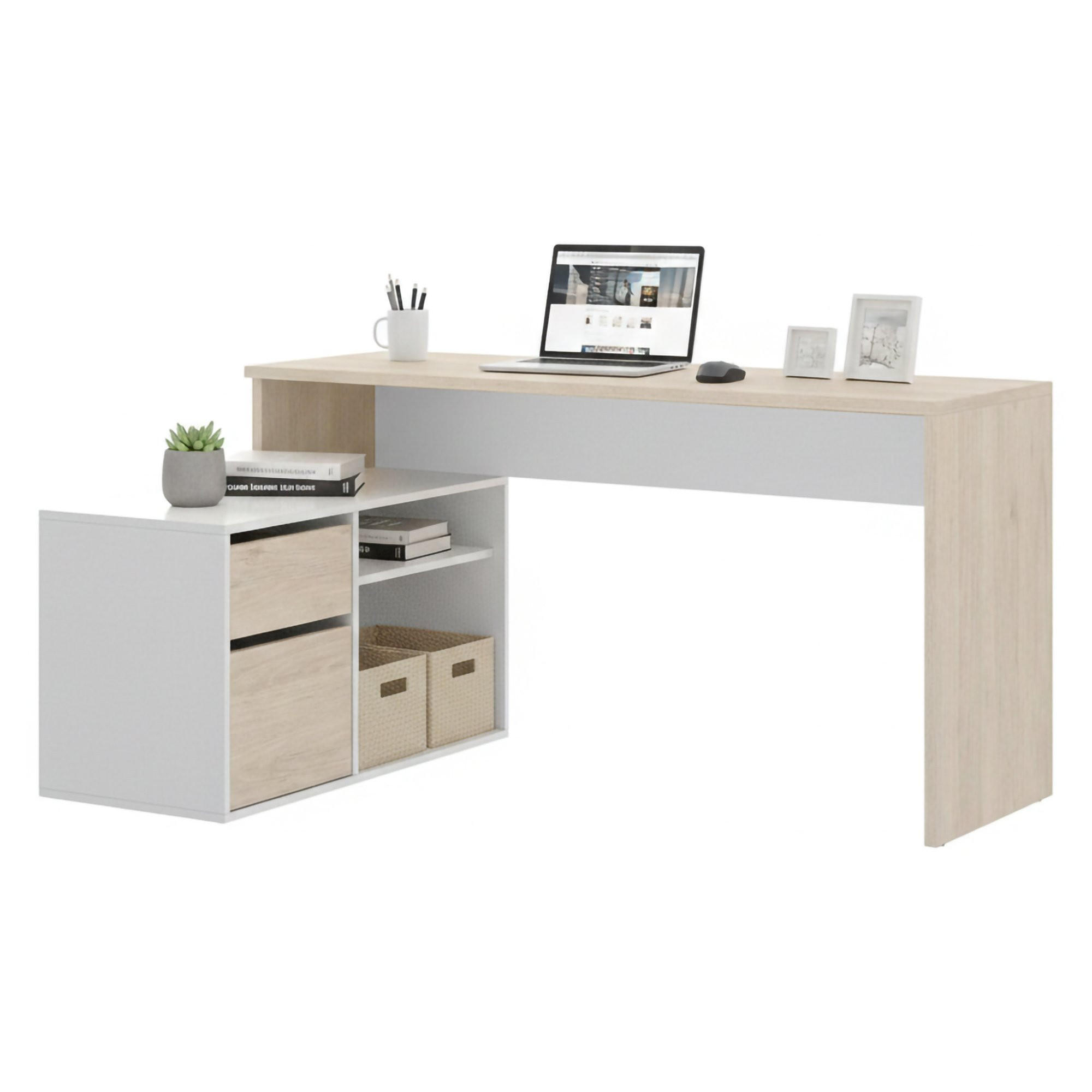 ECKSCHREIBTISCH Weiß, Eiche 92/139/75 cm - Eichefarben/Weiß, Holzwerkstoff (92/139/75cm) - DMORA