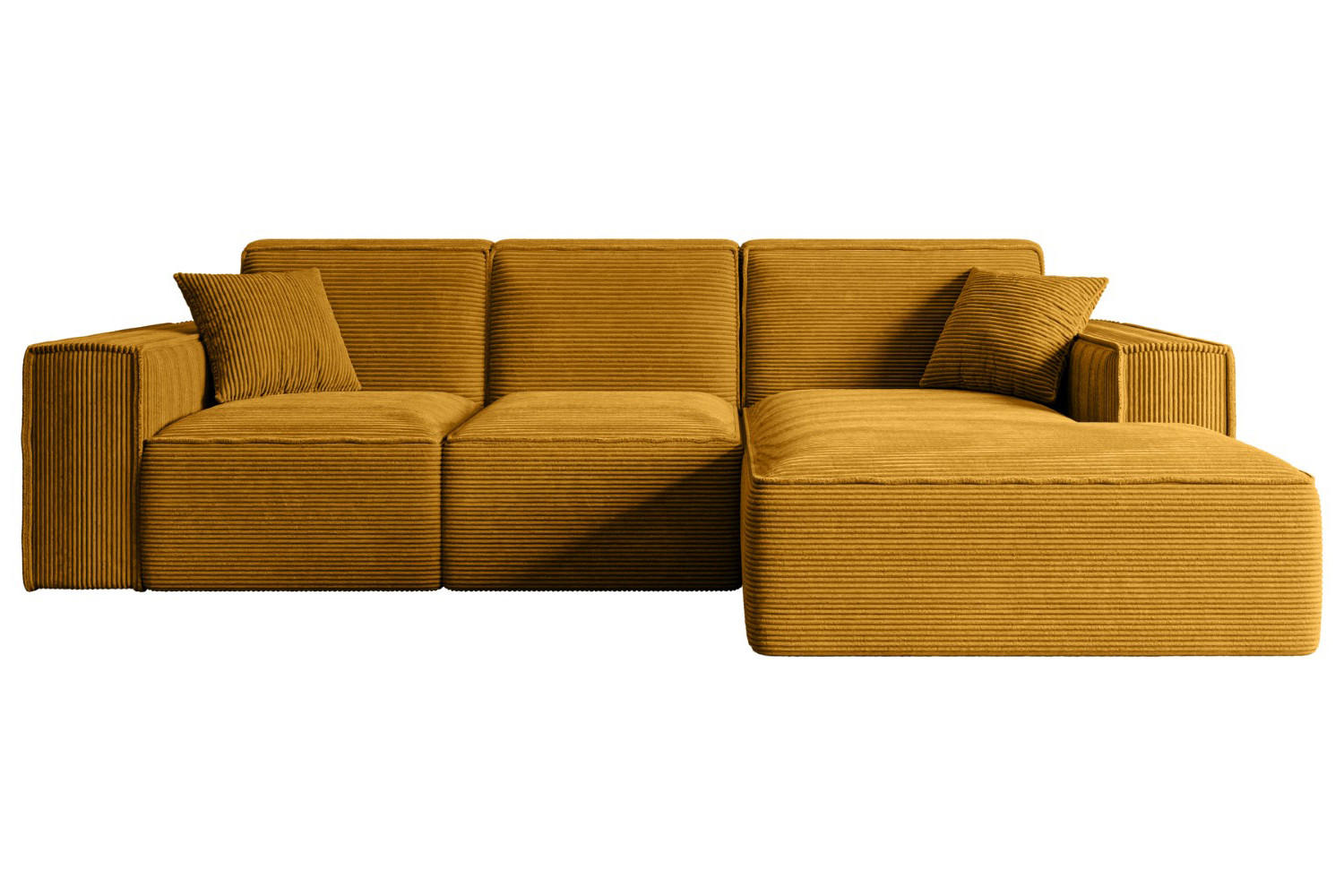 ECKSOFA Ottomane Rechts SERRA-L - 266x165x73 cm Senfgelb Cord - Gelb/Schwarz, Holzwerkstoff/Kunststoff (266/165cm) - ALTDECOR
