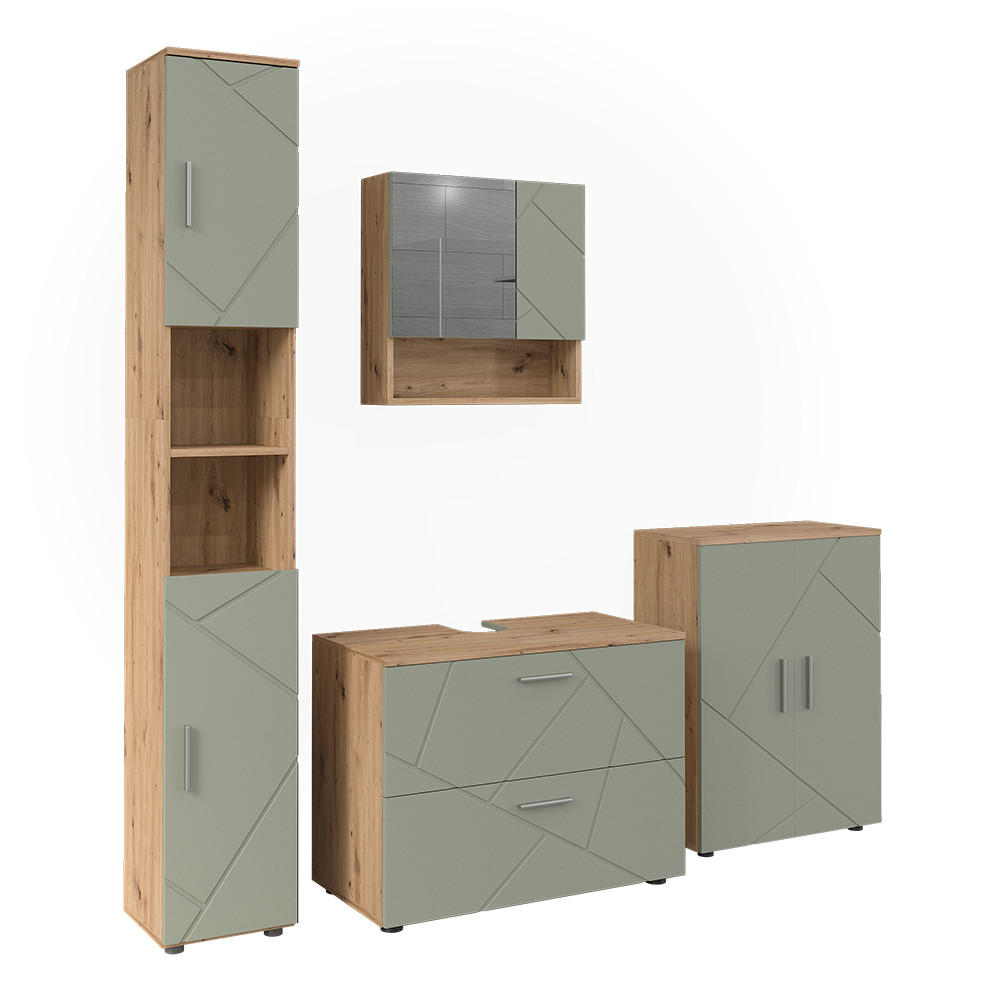 BADMÖBEL-SET Irma Salbeigrün 4 Teile - Salbeigrün, Holzwerkstoff (80/58.6/41cm) - Vicco
