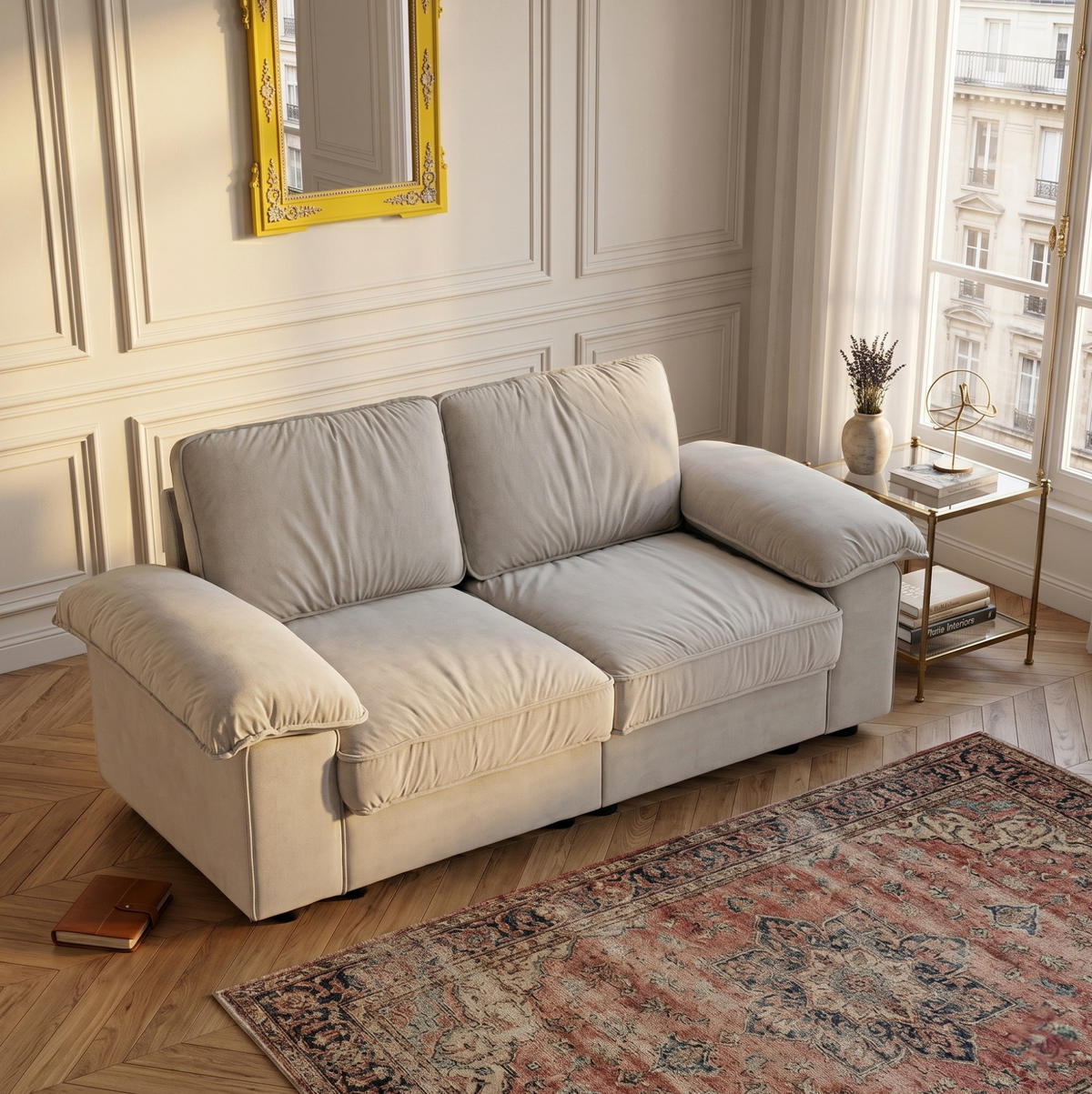SOFA mit Stauraum Kurzplüsch Cream White - Weiß, Holzwerkstoff (201/89/91cm) - Meubliv