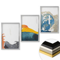 WANDBILDER 3er Set - 40x60 cm Silberner Rahmen - Wellen des japanischen Grafikstils - Silberfarben, Kunststoff (40/60cm) - ArtPrintCave