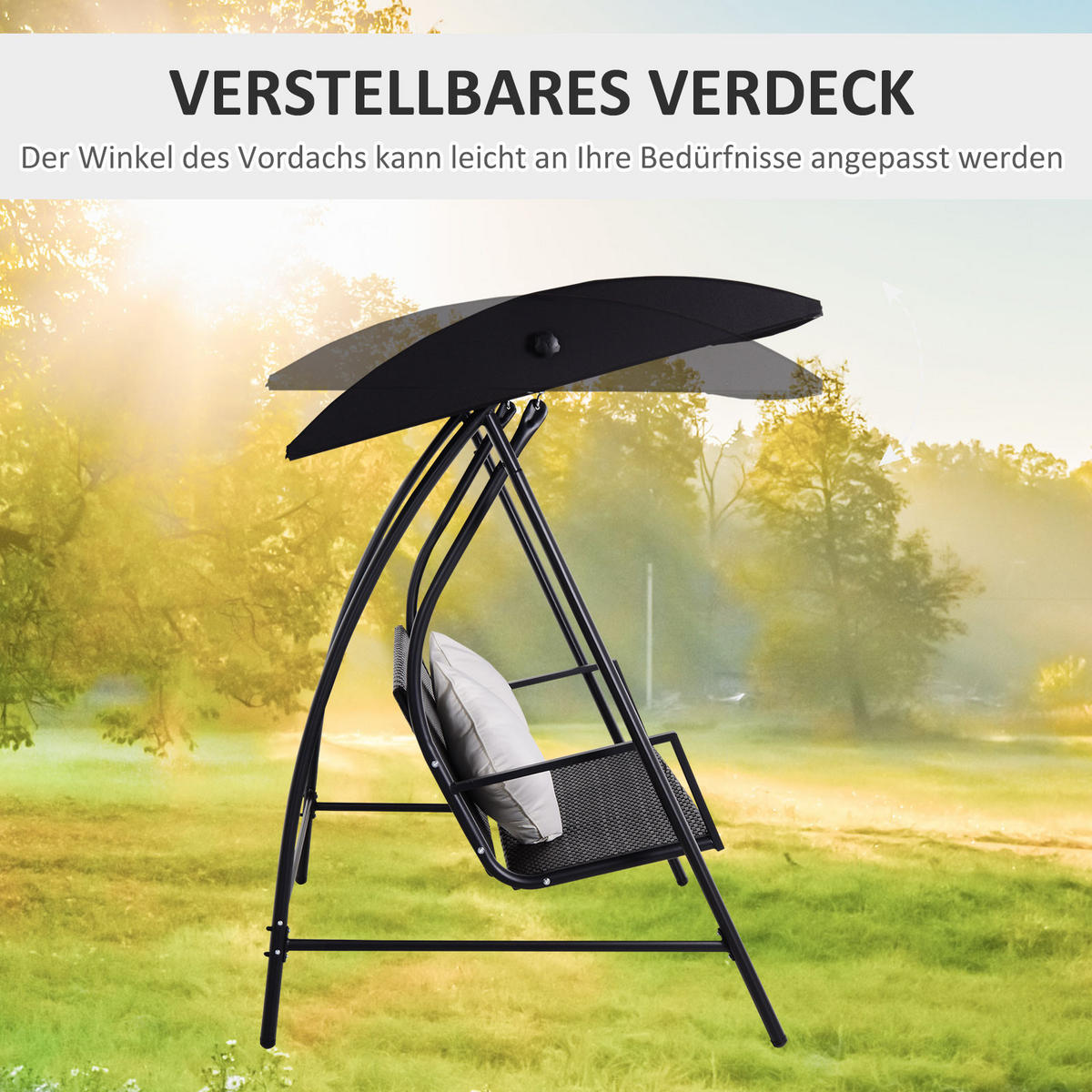 HOLLYWOODSCHAUKEL, Polyrattan, Metall, mit Kissen, belastbar bis 360kg, Schwarz - Schwarz, Metall (124/179/198cm) - Outsunny