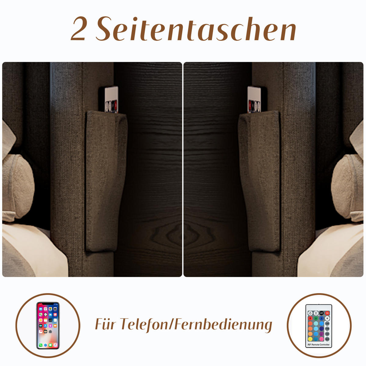 POLSTERBETT 180/200 cm in Grau mit LED, USB- und Type-C-Anschlüssen - Grau, Textil (180/200cm) - Flora Grace