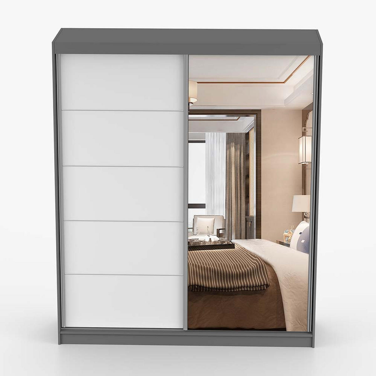 SCHWEBETÜRENSCHRANK 183/218/61 cm 2-türig Bella 03 Grau, Weiß - Alufarben/Weiß, Glas/Holzwerkstoff (183/218/61cm) - imoebel24