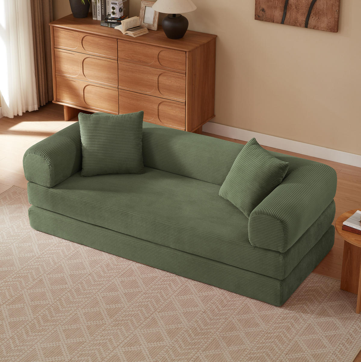 SCHLAFSOFA 1-Sitzer wandelbar Velours Grün - Grün, Kunststoff (89/59/195cm) - Meubliv