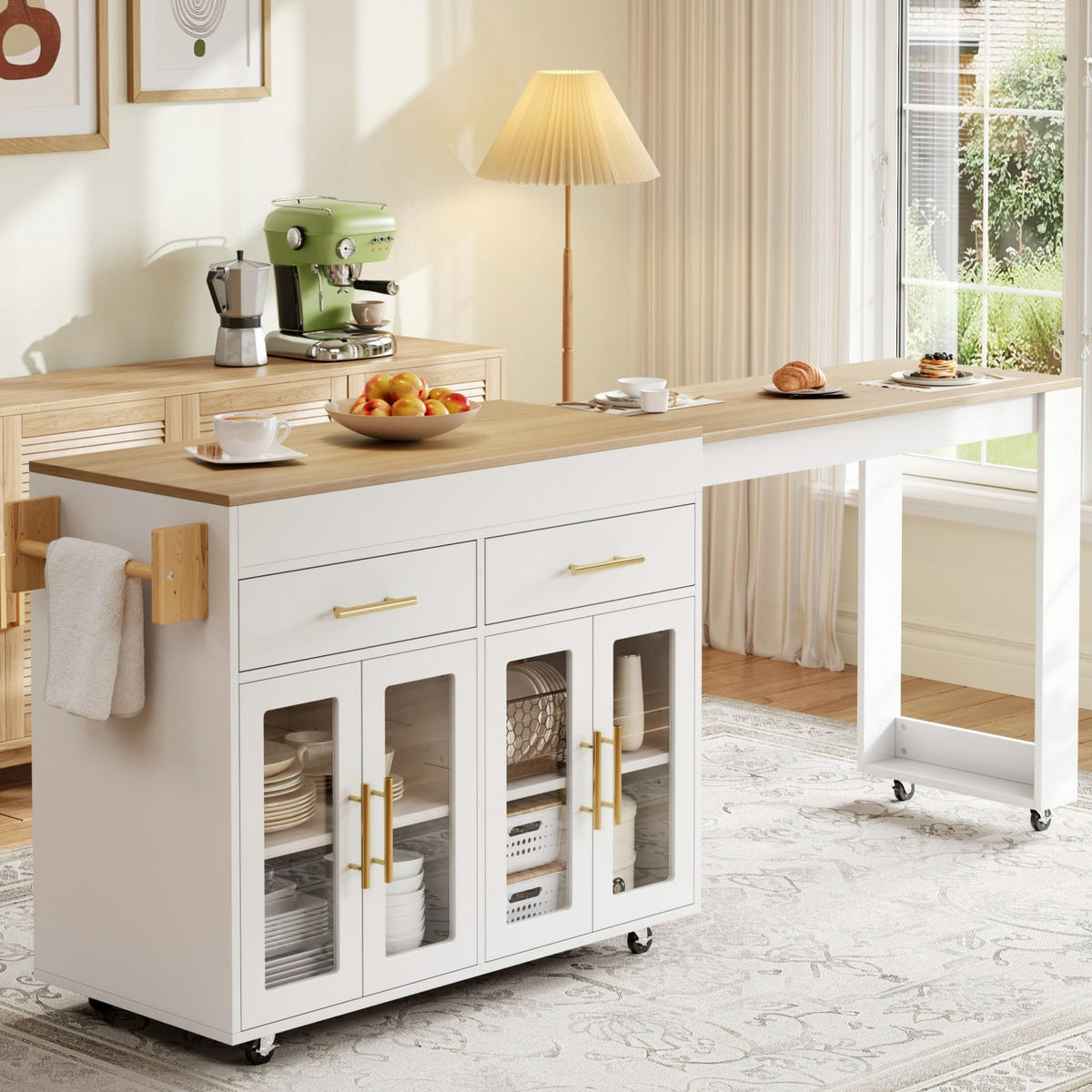 KÜCHENINSEL ausziehbar 132,5-217 x 50 x 93 cm MDF Weiß - Weiß, Holz (50/93/217cm) - Beauniv