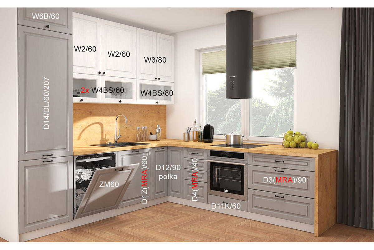 WINKELKÜCHE Elbing grey stone matt / weiß matt 14-teilig mit Vollauszug (HETTICH InnoTech Atira) - Weiß/Grau, Holzwerkstoff/Metall (270/243/280cm) - Feldmann-Wohnen