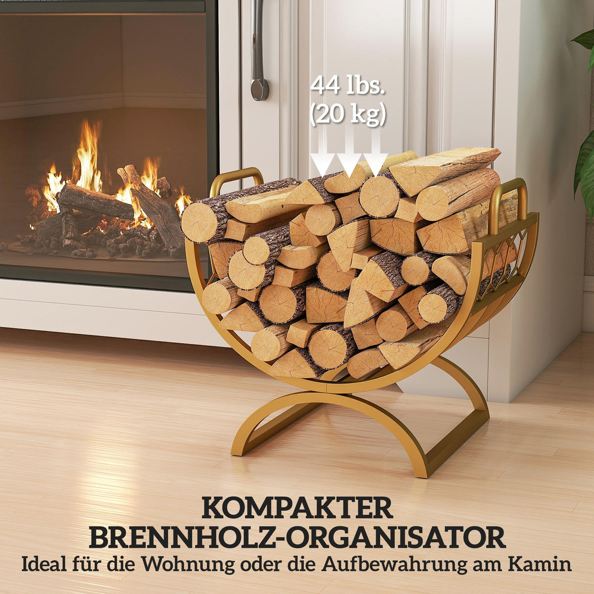KAMINHOLZREGAL für innen 46 x 36 x 41cm Brennholzregal für Kamin Ofen Gold - Goldfarben, Metall (36/41/46cm) - Outsunny