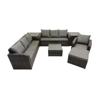 GARTENMÖBEL SET mit 3-SITZER SOFA Polyrattan Dunkelgrau 8-Sitzer - Dunkelgrau/Grau, Glas/Kunststoff - Fimous