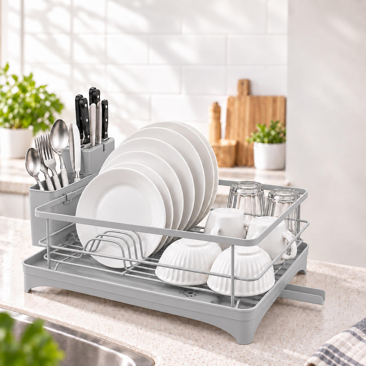 ABTROPFGESTELL Grau mit Abfluss 2-Fächer - Grau, Kunststoff/Metall (43/21/29.5cm) - Relaxdays