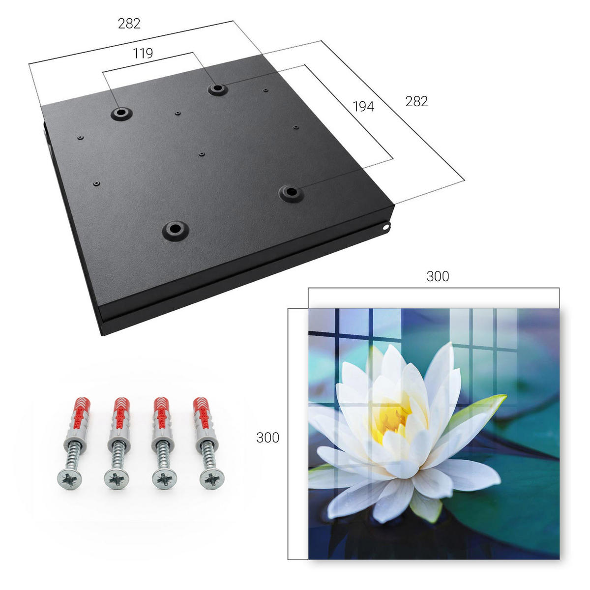 SCHLÜSSELBOX Schwarz 30x30 cm- Türöffnung nach rechts - Seerose - Grün, Metall (30/30/5cm) - TULUP