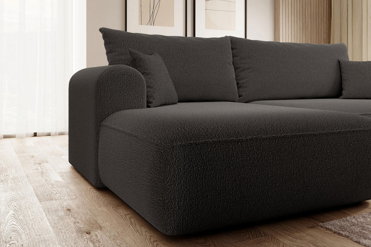 ECKSOFA Ovo Dunkelgrau Boucle - Dunkelgrau/Schwarz, Kunststoff/Textil (260/165cm) - Selsey