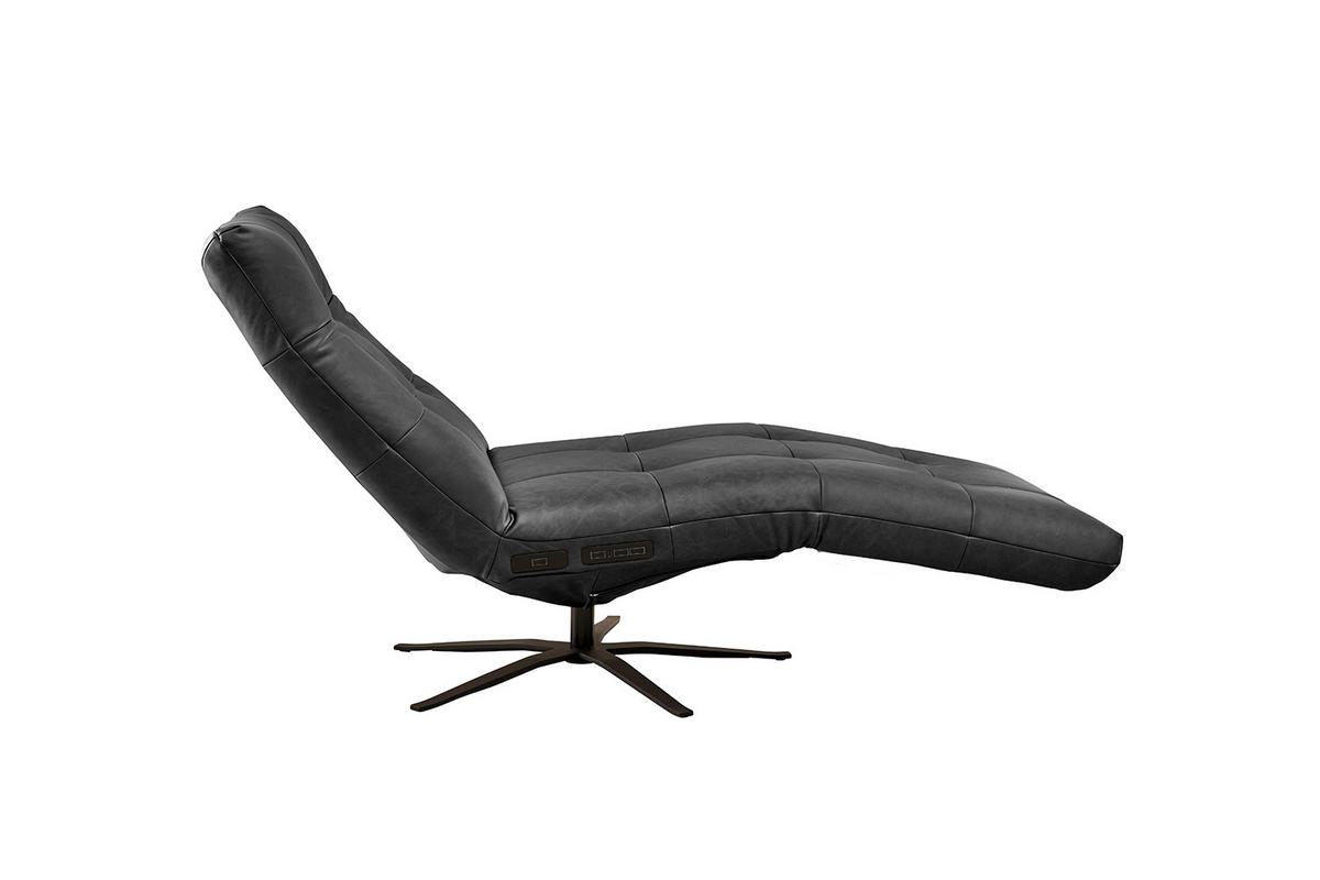 RELAXLIEGE LETICIA Schwarz Leder - Schwarz, Leder/Metall (82/115/156cm) - KAWOLA