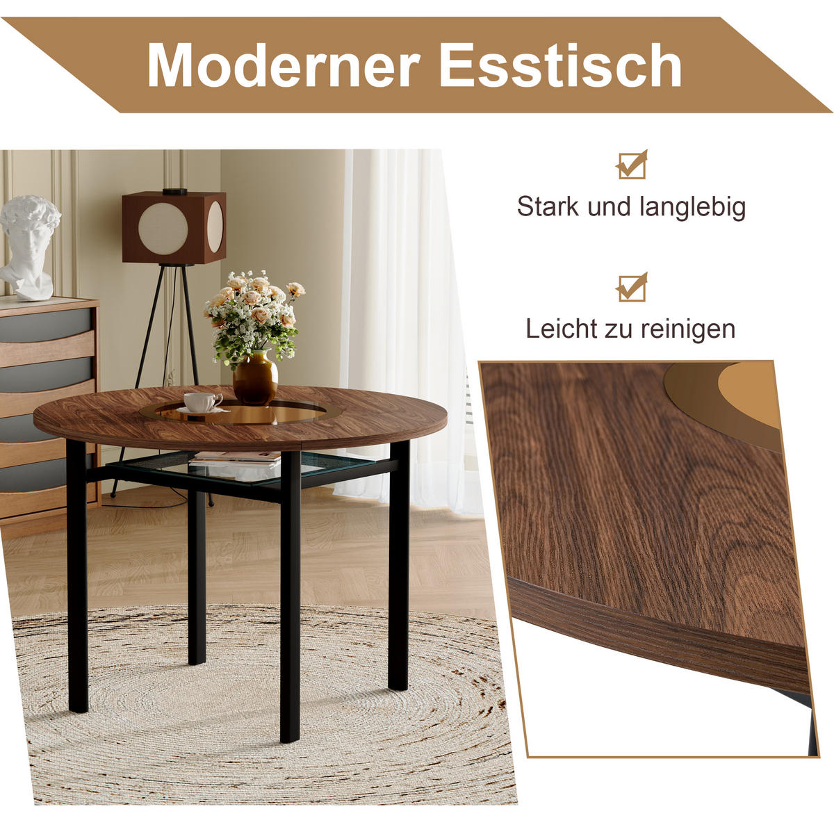 ESSGRUPPE DE-39352 5-teilig, rund mit 4 PU-Sesseln Warmgrau - Grau, Metall (100/76/100cm) - ComfortXL