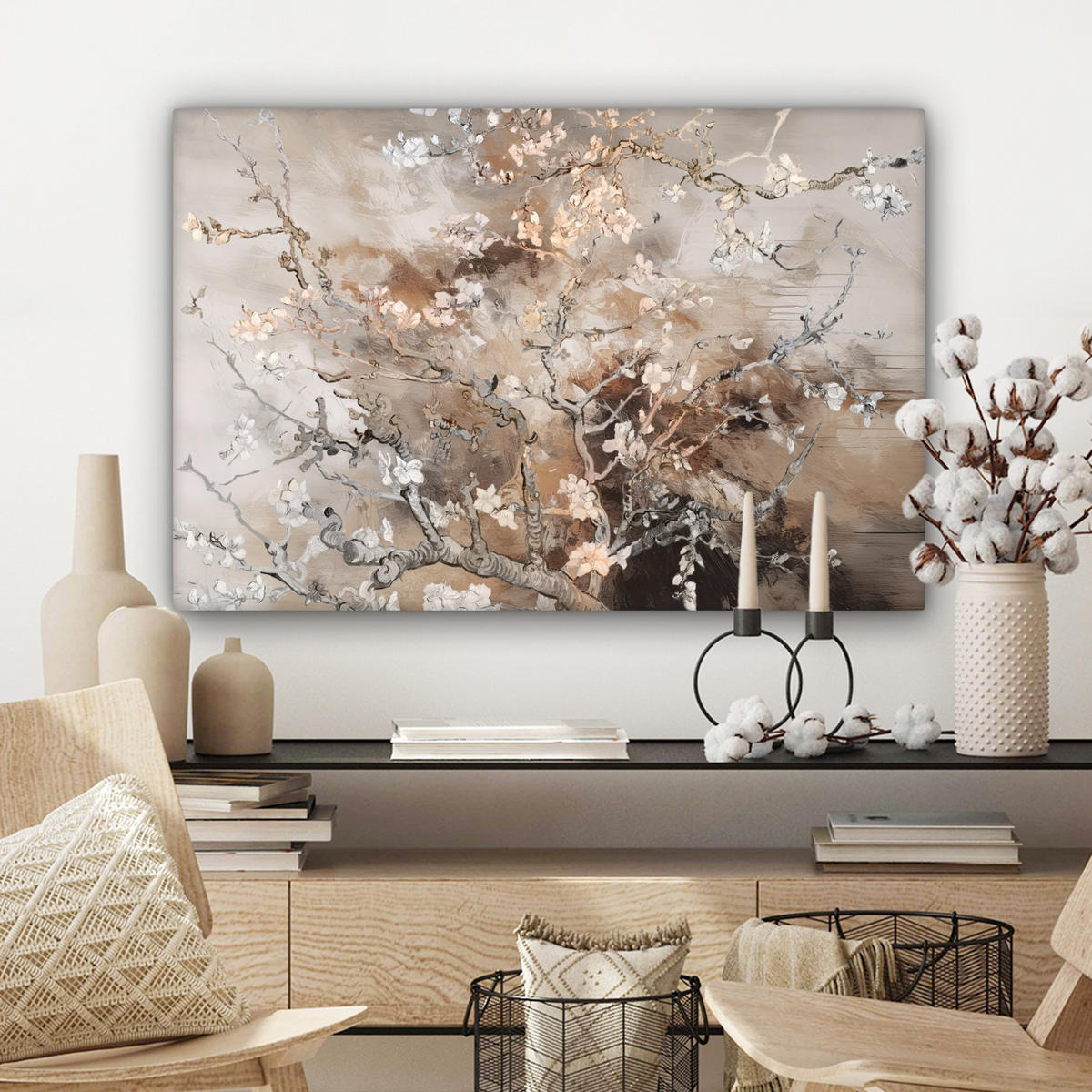 LEINWANDBILD Mandelblüte - Kunst - Van Gogh - Beige - Abstrakt Gemälde 60x40 cm - Braun, Textil (60/40cm) - MuchoWow