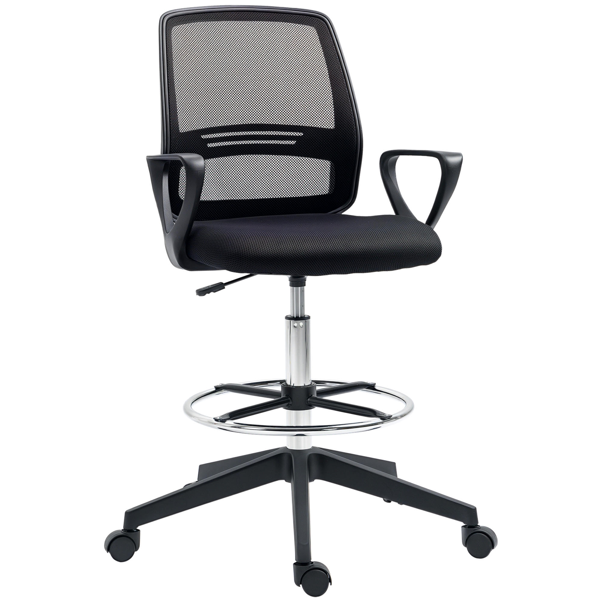 ARBEITSSTUHL Ergonomischer Drehstuhl Bürostuhl höhenverstellbar mit Fußstütze - Schwarz, Textil (66/120/68cm) - Vinsetto