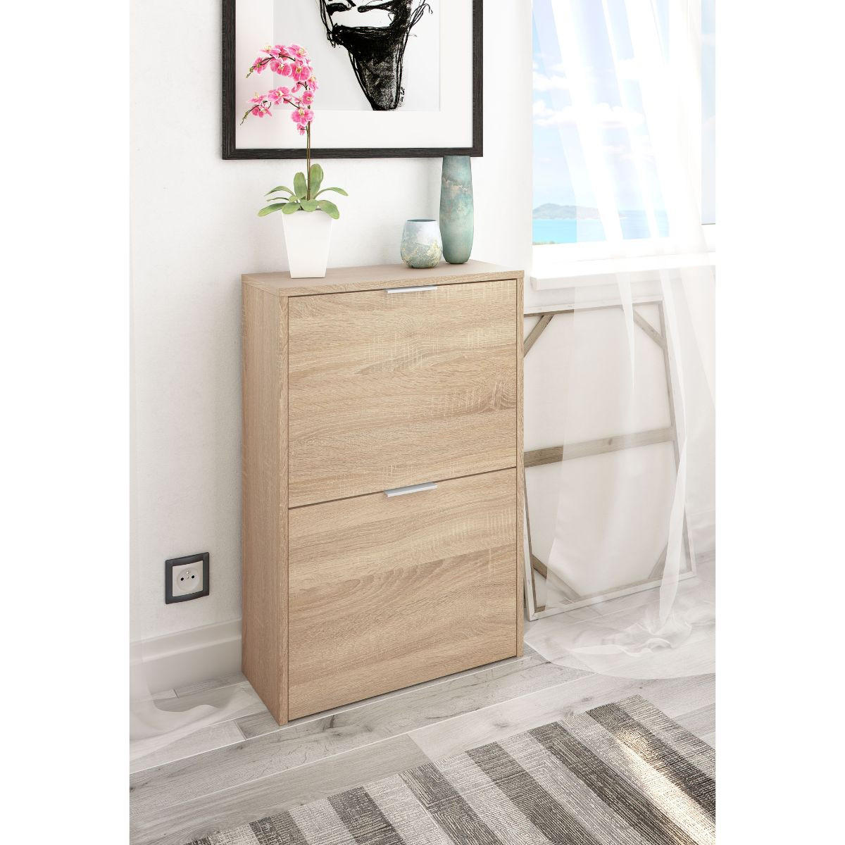 SCHUHSCHRANK mit 2 Klappen Zapateros - L50 cm - Eschefarben, Holzwerkstoff (22/76/50cm) - Calicosy