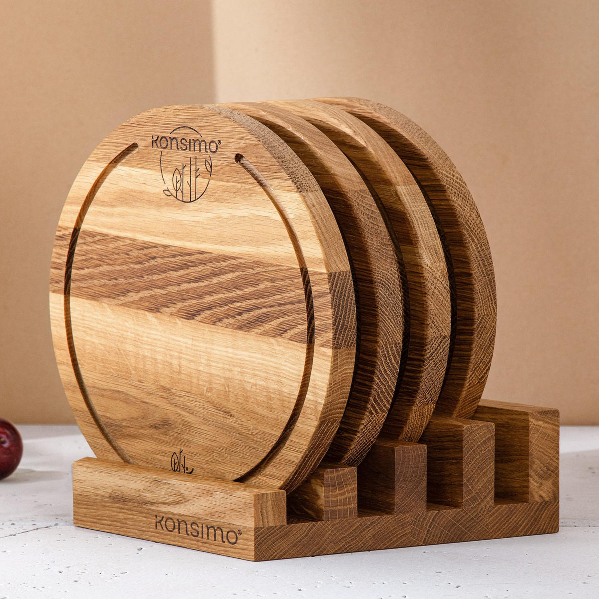 SCHNEIDEBRETT Set mit Halter Hemero 4tlg - Eichefarben, Holz (25/8cm) - KONSIMO®