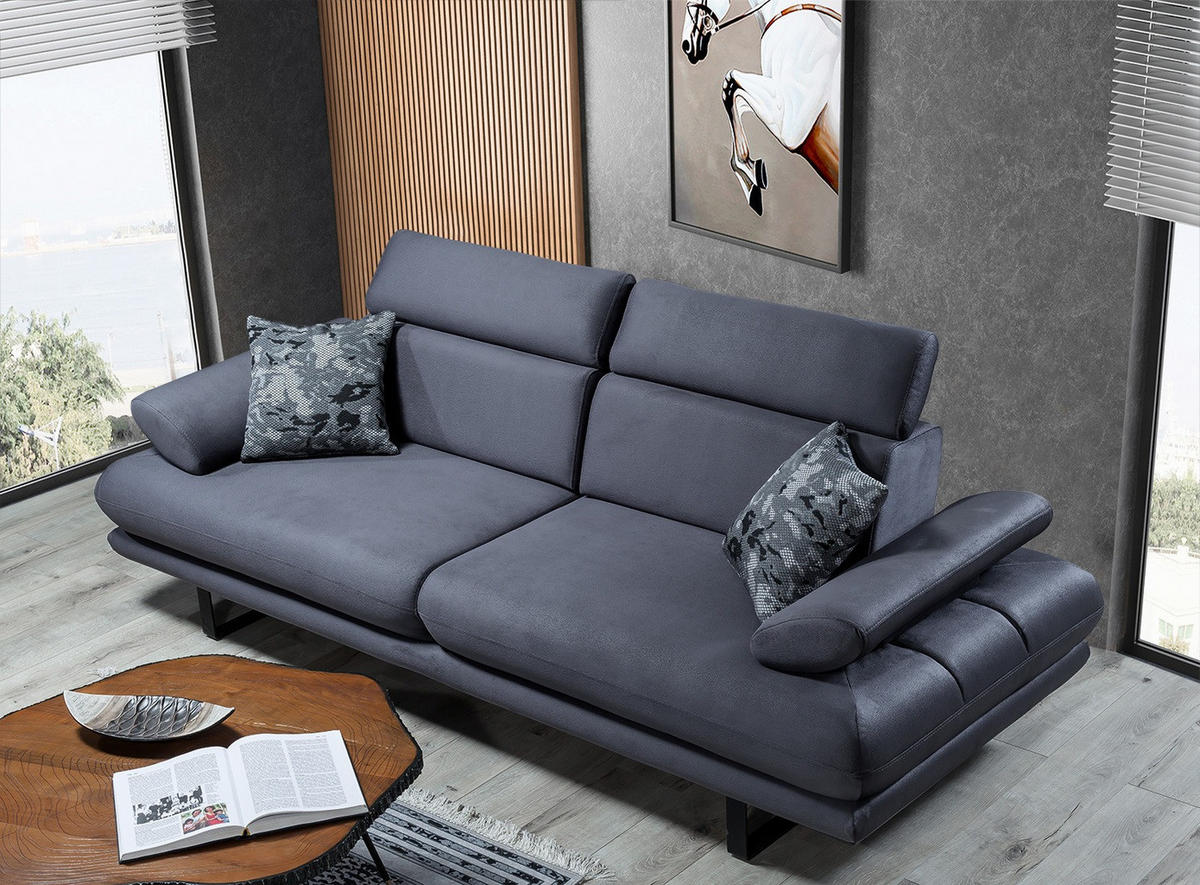SOFA Energy 3-Sitzer Samt Anthrazit - Anthrazit, Textil (240/82/100cm) - Villa Möbel