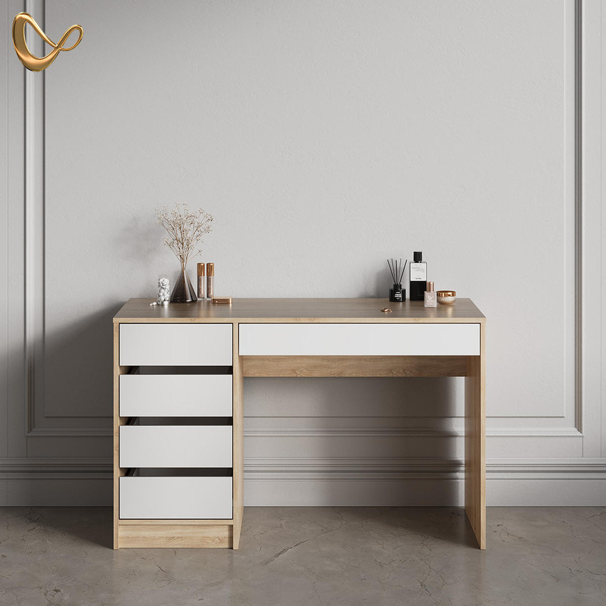 SCHMINKTISCH Imola Weiß/Sonoma 120 cm - Weiß/Sonoma Eiche, Holzwerkstoff (55/120/75cm) - Livinity®