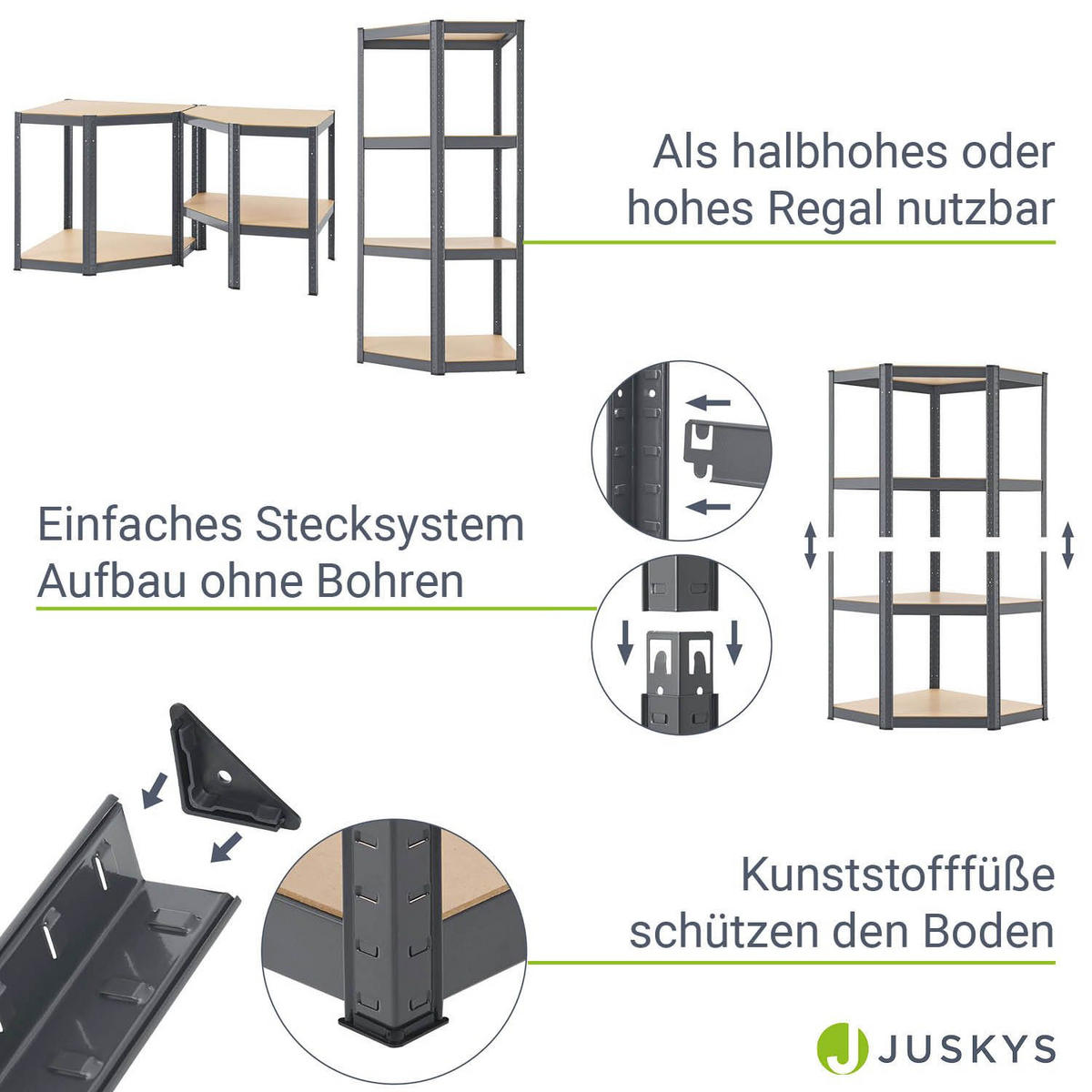 ECKREGAL Lagerregal Corner Easy grau 160x75x75 cm - Grau, Metall (75/160/75cm) - Juskys