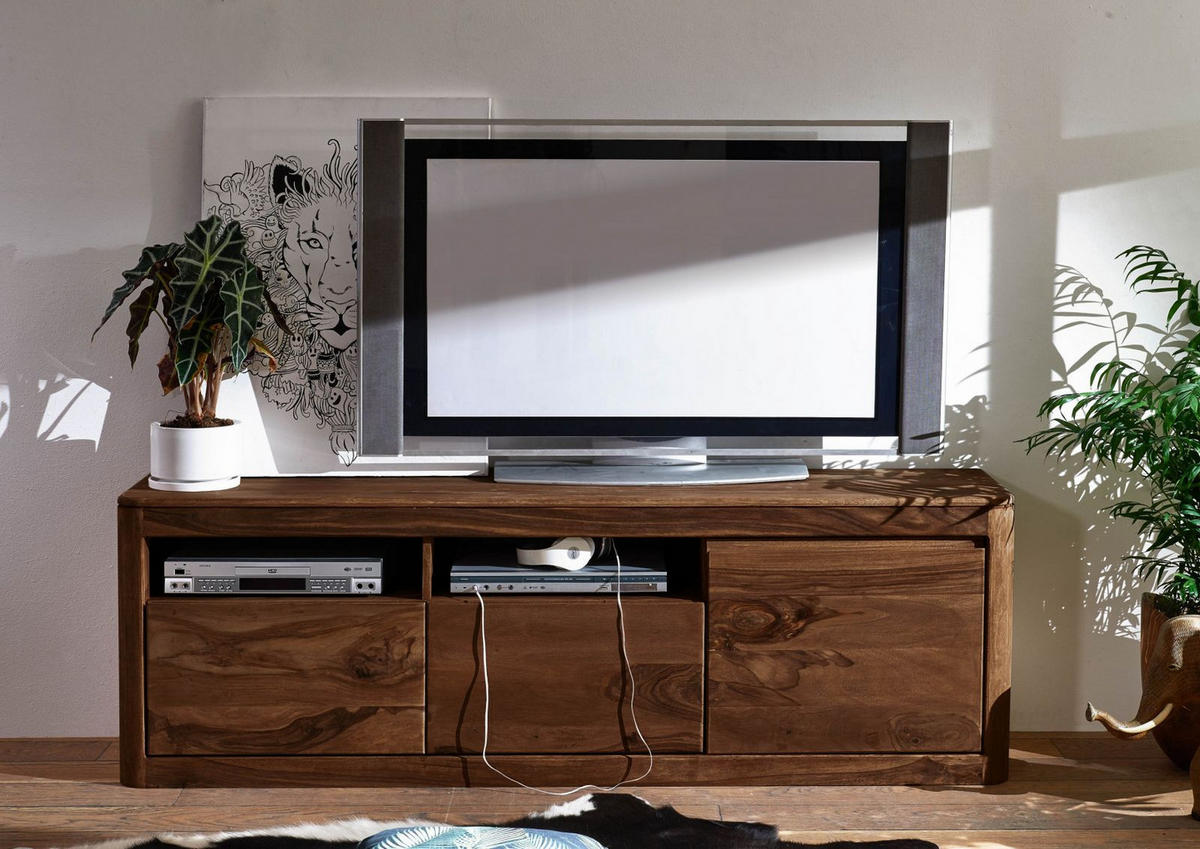 TV-BOARD Sheesham 178x40x58 rot-braun gebeizt TORONTO #120 - Dunkelbraun, Holz (178/58/40cm) - Massivmoebel24