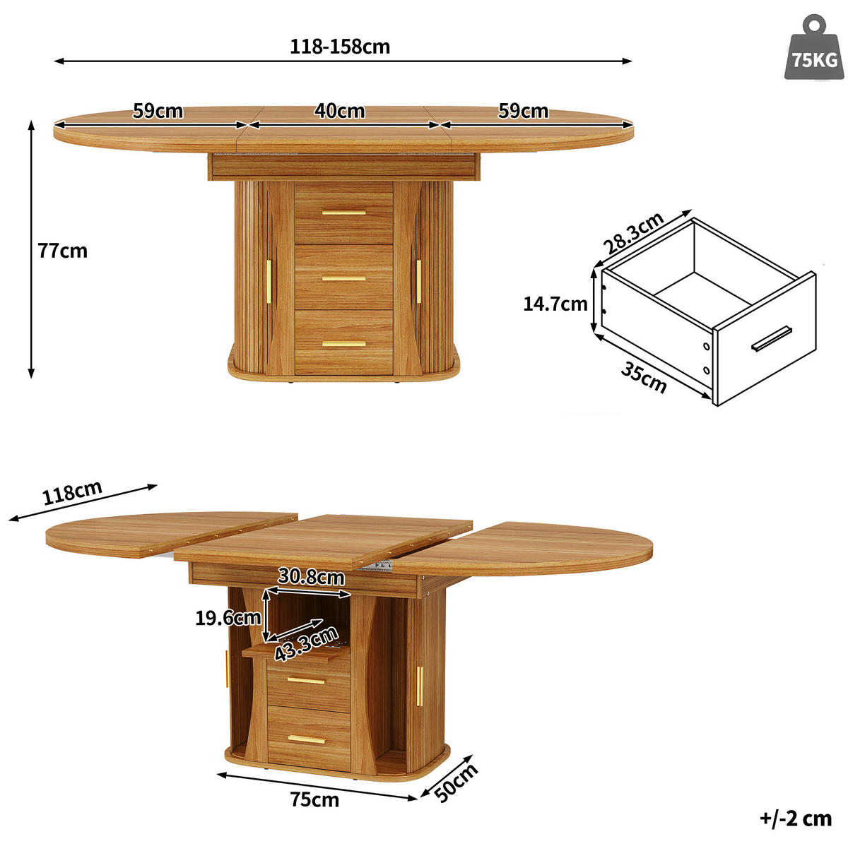 ESSTISCH 118-158/118/77 cm Walnuss aus MDF ausziehbar - Braun, Holzwerkstoff (118/118/77cm) - OKMYHOME