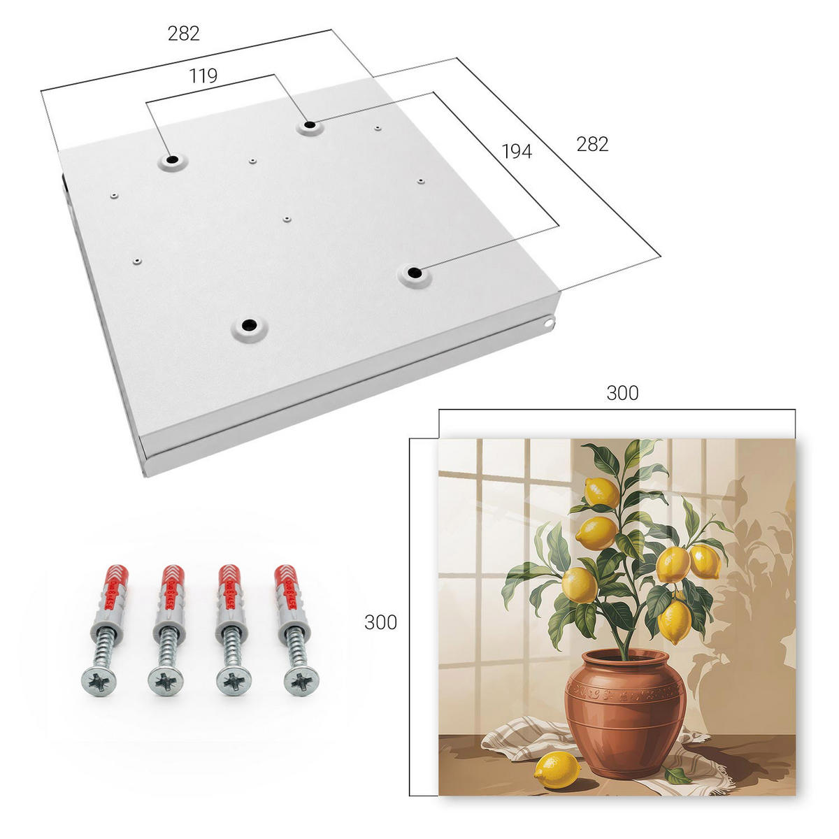 SCHLÜSSELBOX Weiß 30x30 cm – Türöffnung nach rechts - Zitronenbaum - Gelb, Metall (30/30/5cm) - TULUP